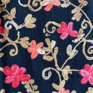 Soft, Wool Embroidered Black Scarf - handmade